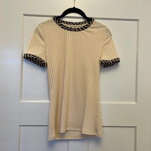 Cream Top with Animal Print Trim